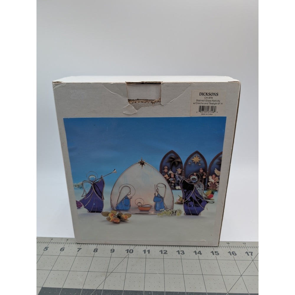 Dicksons Stained Glass Nativity Creche Tealight Set 8 Inch